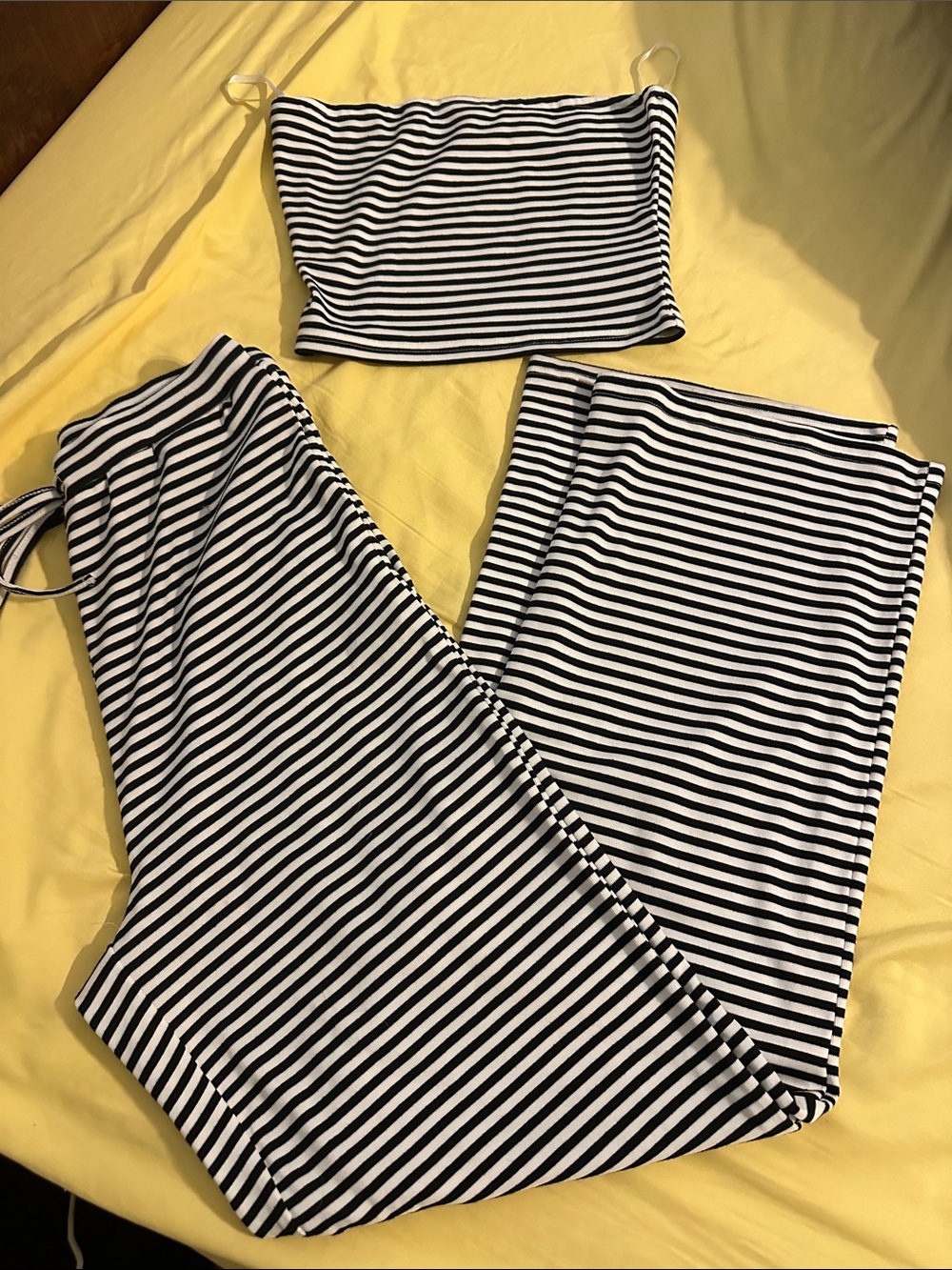 SHEIN Black & White Striped Tube Top with Wide-Leg Pants Set